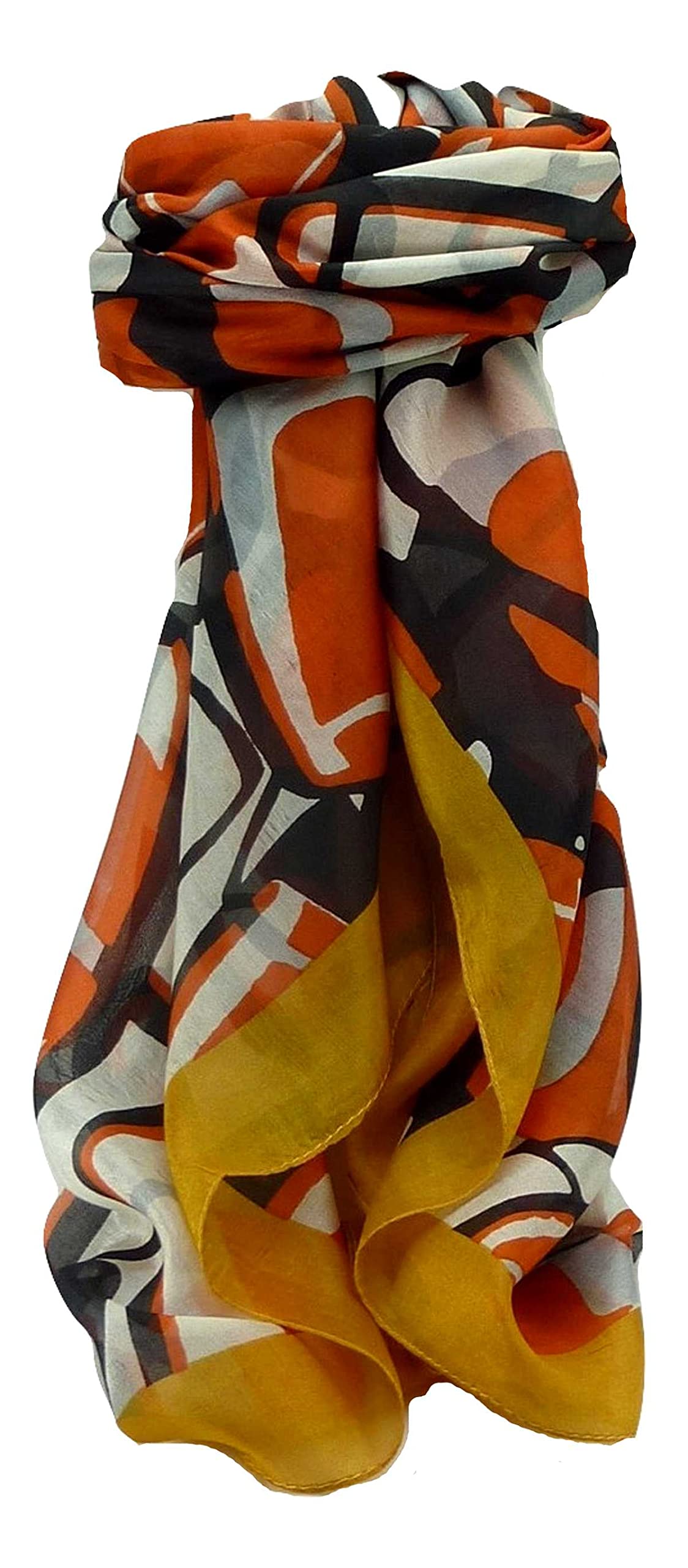 Pashmina & Silk Yellow Mulberry Silk Contemporary Square Scarf Dhansin Gold
