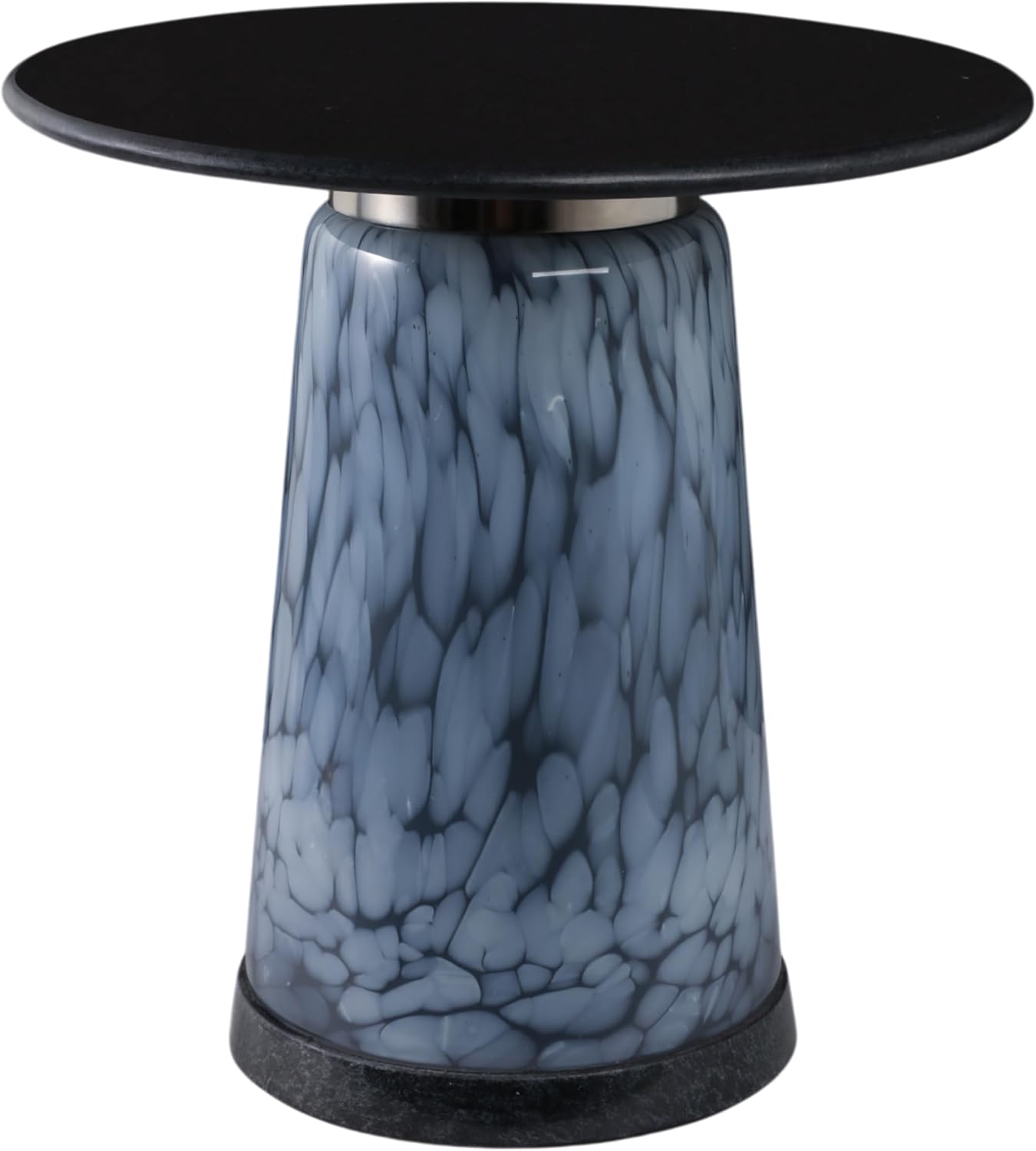 Home Decor Side Table, End Table, or Night Stand - Glossy Bedside Table with Marble Top and Patterned Base for Big or Small Spaces - Effortless Style for Office, Living Room, Bedroom Decor - 18" Blue