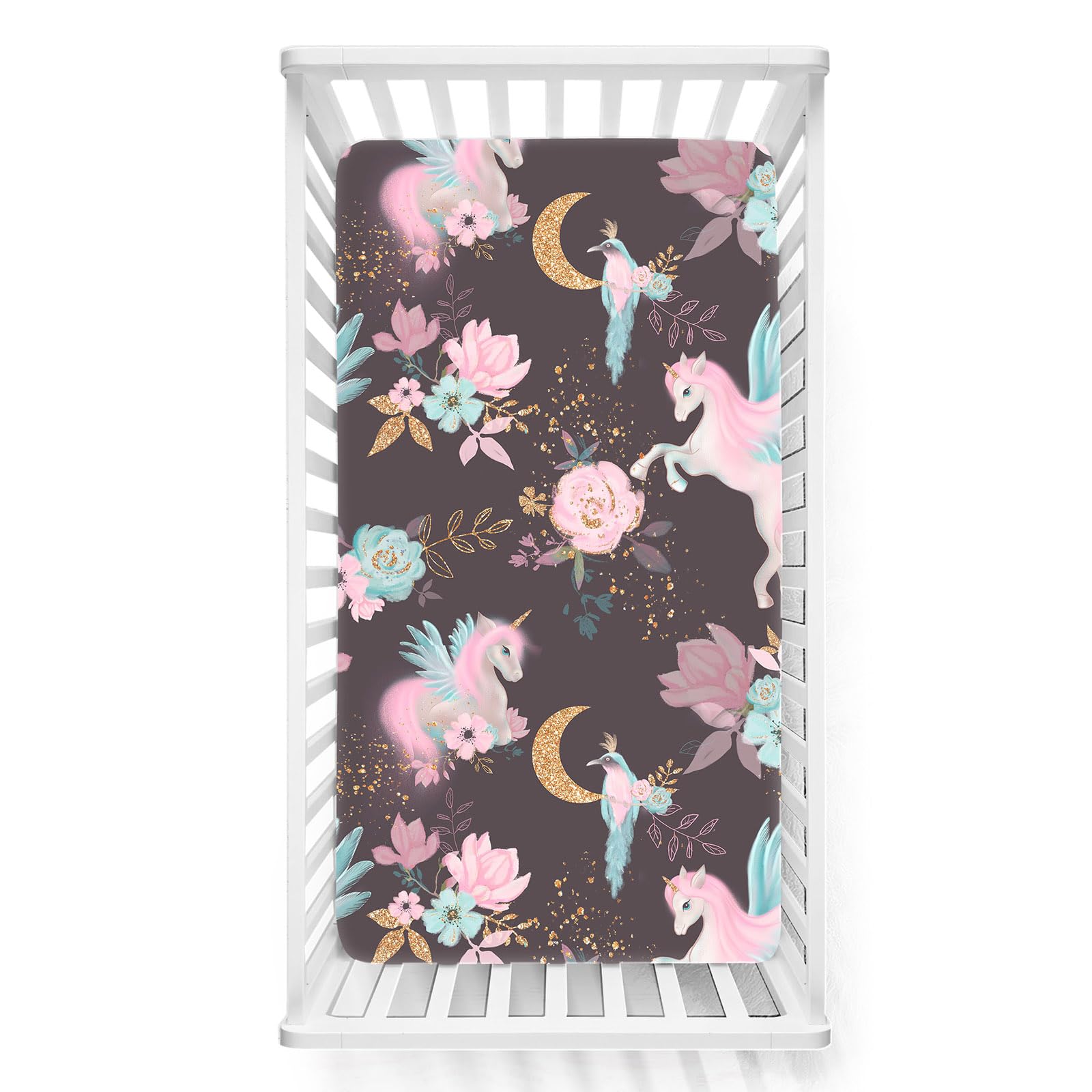 Odot Cot Bed Sheets, Cartoon Horse Print Bedside Cribs Fitted Sheets, Baby Bed Sheets Microfiber Cot Bed Mattress Protector, Bassinet Sheets, Easy Care Soft and Dureable (Brown,90x140 cm)
