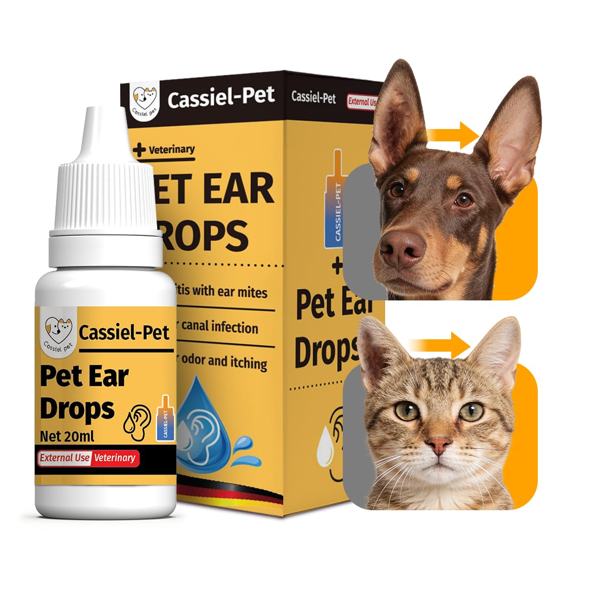 Ear Drops for Ear Infection Treatment, Ear Mites Treatment, Dog Yeast Soothing Cleansing, Ear Wax Removal, Itchy Ear Relief for Dogs and Cats | 20 ml 0.67 FL OZ