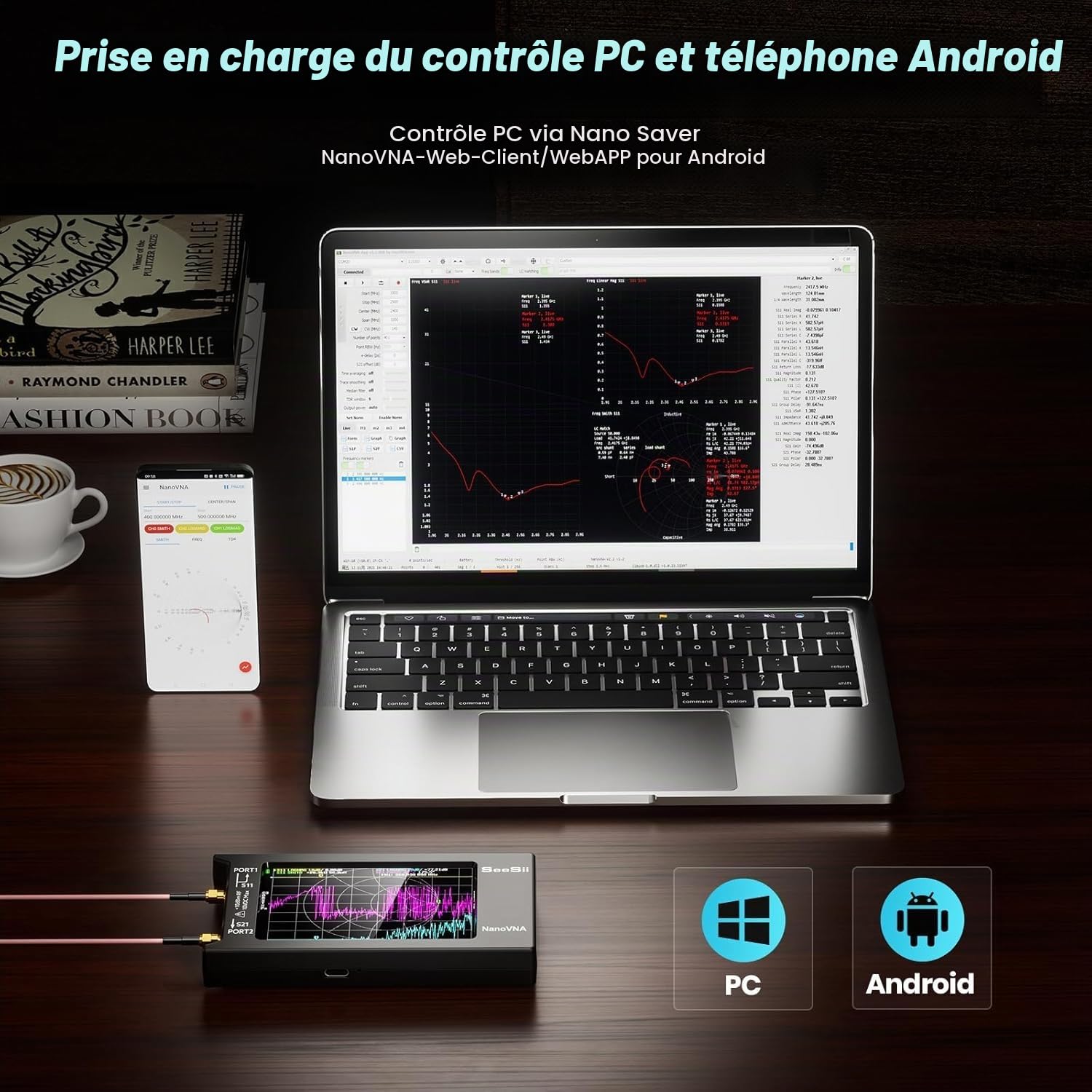 Seesii Analyseur de Réseau Vectoriel NanoVNA-H4, Analyseur d'antenne V4,4 9KHz-1,5GHz HF VHF UHF avec Écran Tactile pour Paramètres S et Rapport d'onde Stationnaire de Tension