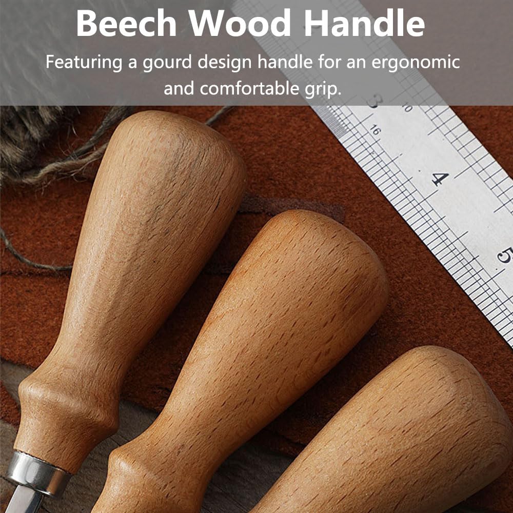 4PCS Couteau à Parer en Cuir, Outil de Maroquinerie avec Manche en Bois 4mm, 6mm, 8mm, 10mm Outils pour Parer les Bords du Cuir pour le Travail du Cuir pour Biseauter Couper Découper et Marquage