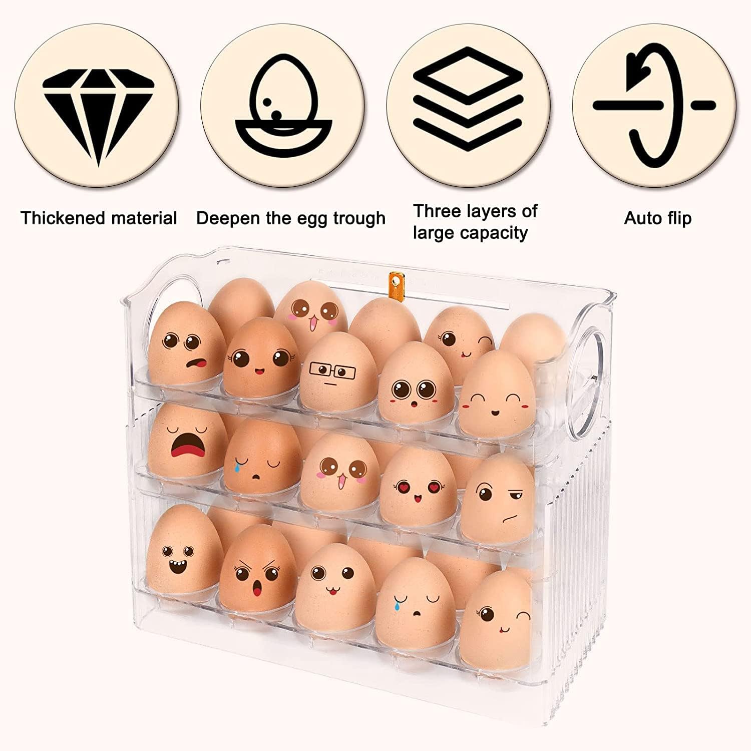 Baboerben 30 Capacity Egg Holder For Refrigerator,Egg Organizer For Refrigerator,Plastic Egg Holder With Time Scale,Suitable For Refrigerators, Kitchen Countertops Egg Storage Containers