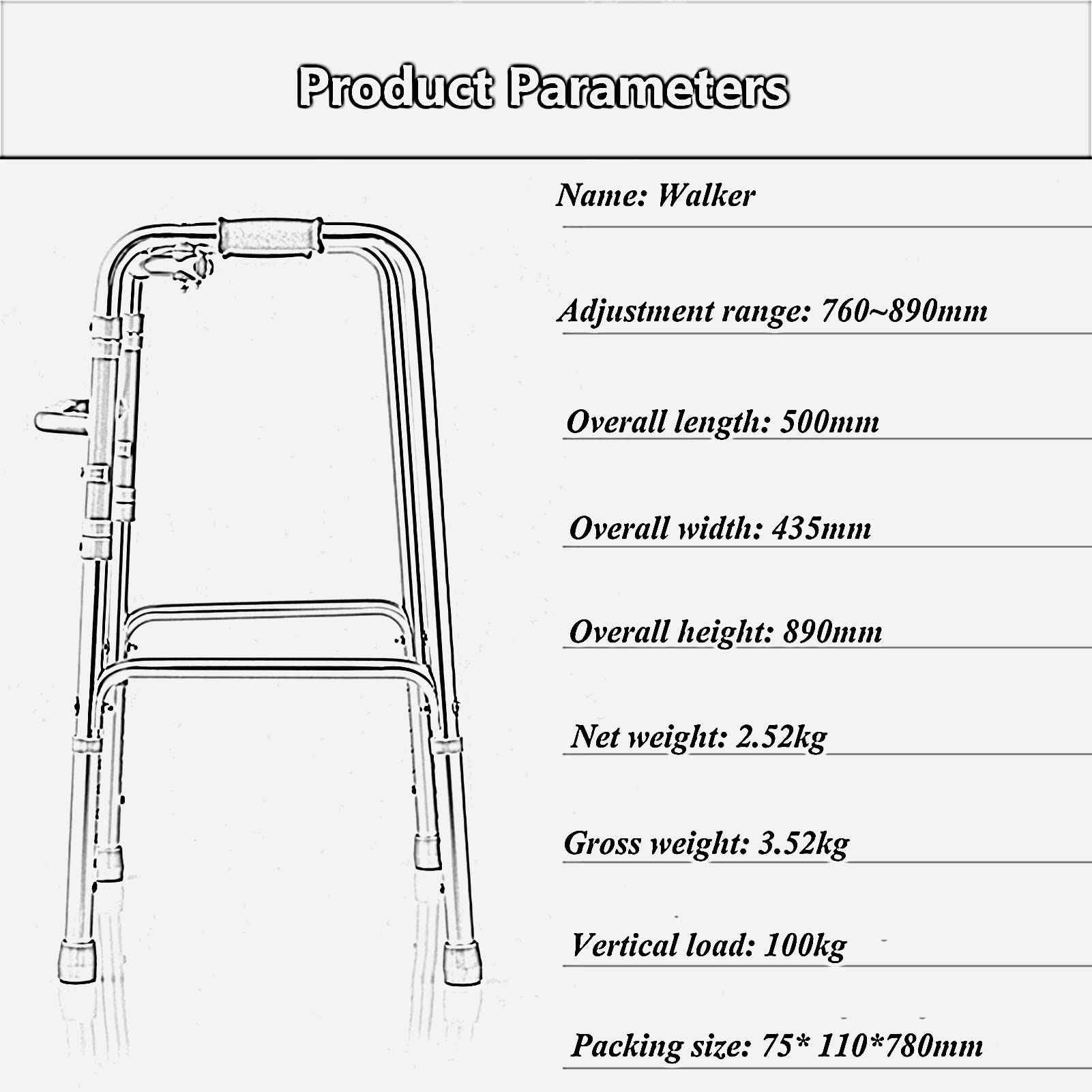 Składana lekka aluminiowa rama do chodzenia Rollator Przedramienia Rollator Chodzik dla osób starszych z antypoślizgowymi nóżkami z PVC i 8-poziomową regulacją wysokości