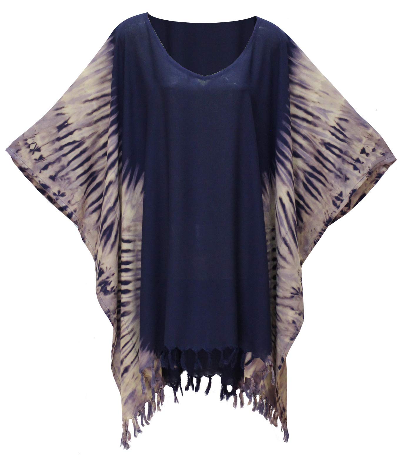 Handmade Tie Dye Caftan Blouse - Rayon, Plus Size Cover Up, Navy Blue (Fits L To 4X) - View #13