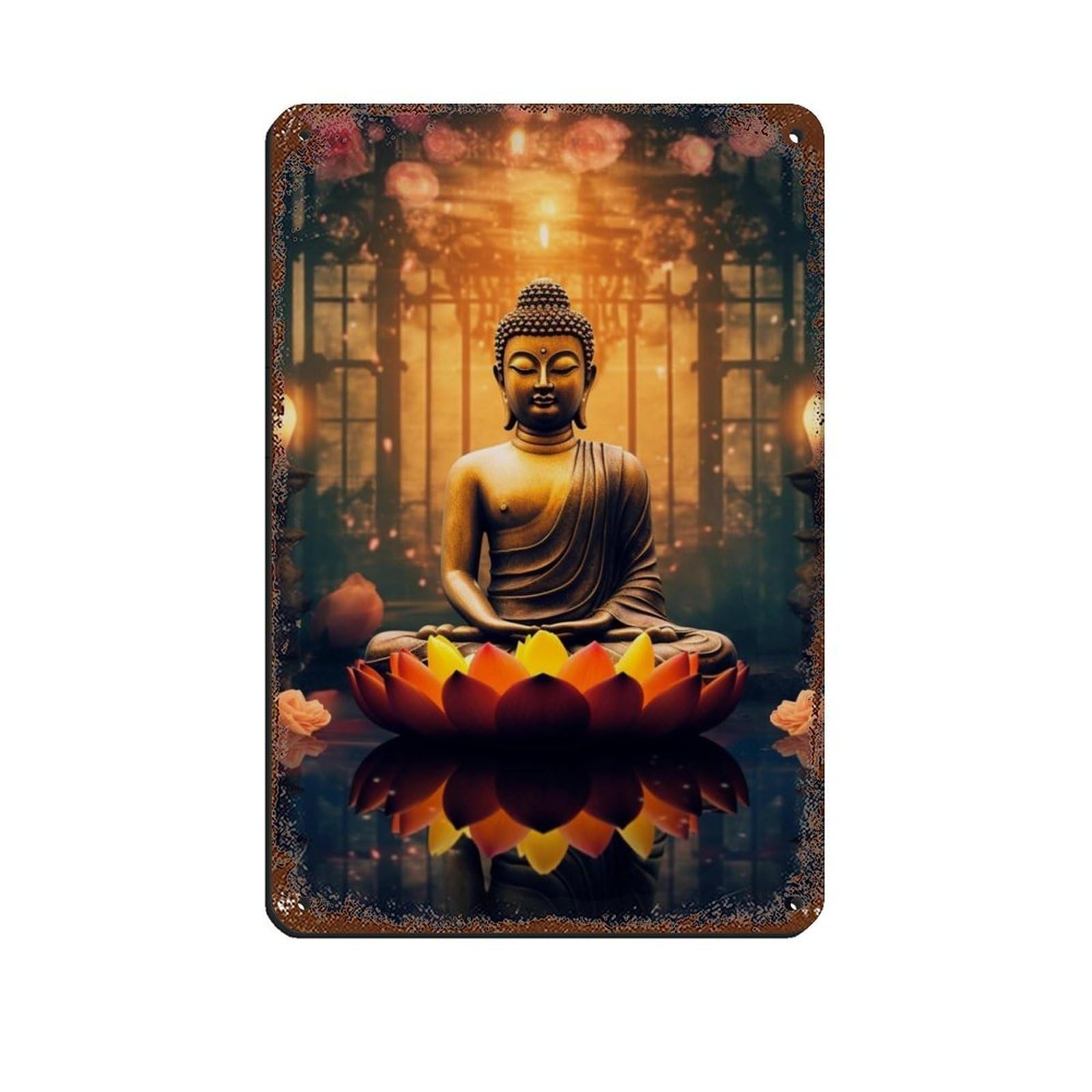 Hindu Art, Buddha Flowers Art Retro Poster Metal Tin Sign Chic Art Retro Iron Painting Bar People Cave Cafe Family Garage Poster Wall Decoration 8x12inch(20x30cm)