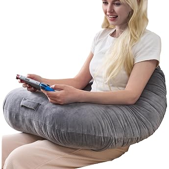 Reading Cushion for Playing Ergonomic Arm Support for Playing Crochet Laptop Support Cushion for Sitting in Bed & Sofa Posture Correction Cushion for Lap Velvet Cover Washable Soft Grey