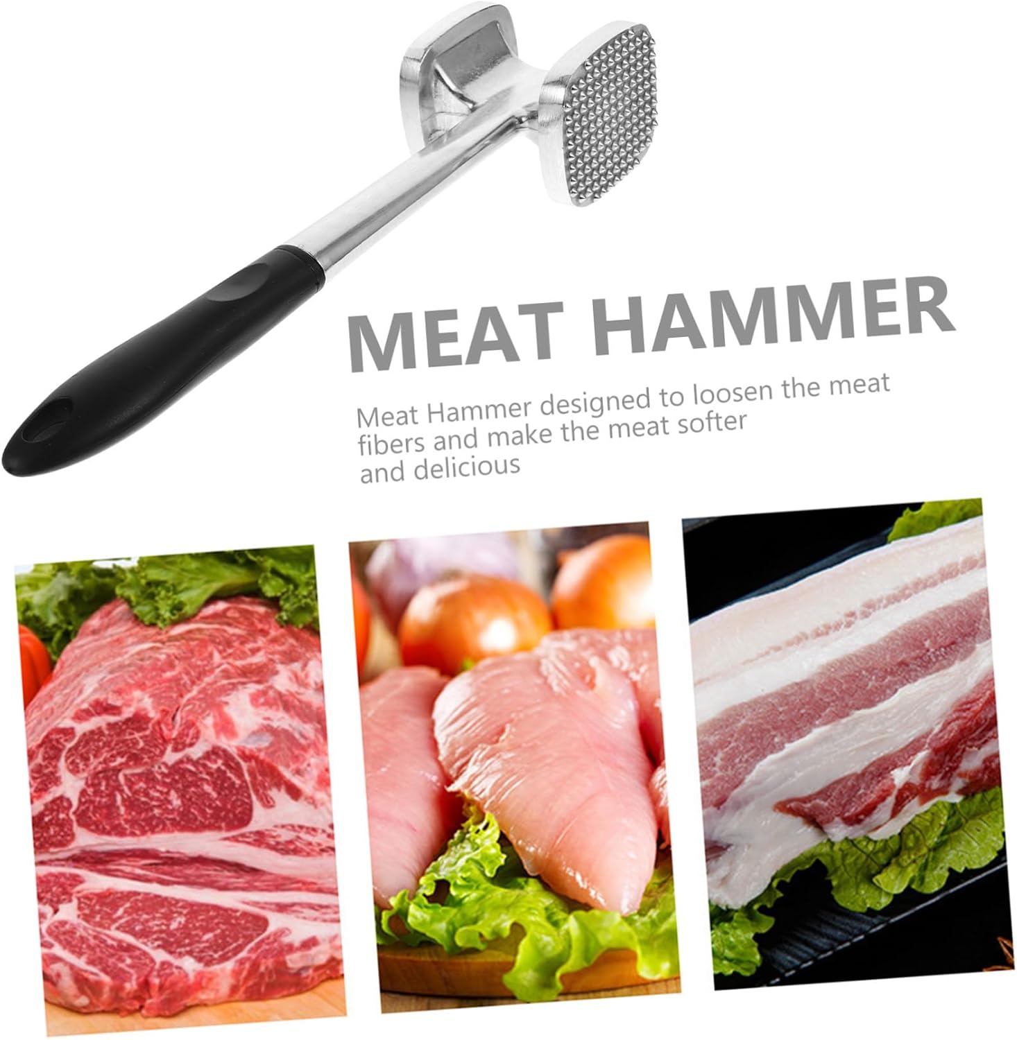 Garneck 1Pc Double Sided Meat Hammer Mallet Kitchen Gadget Premium Meat Tenderizer Tool with Non Slip Handle for Easy Pounding of Steak Chicken and Pork Versatile Kitchen