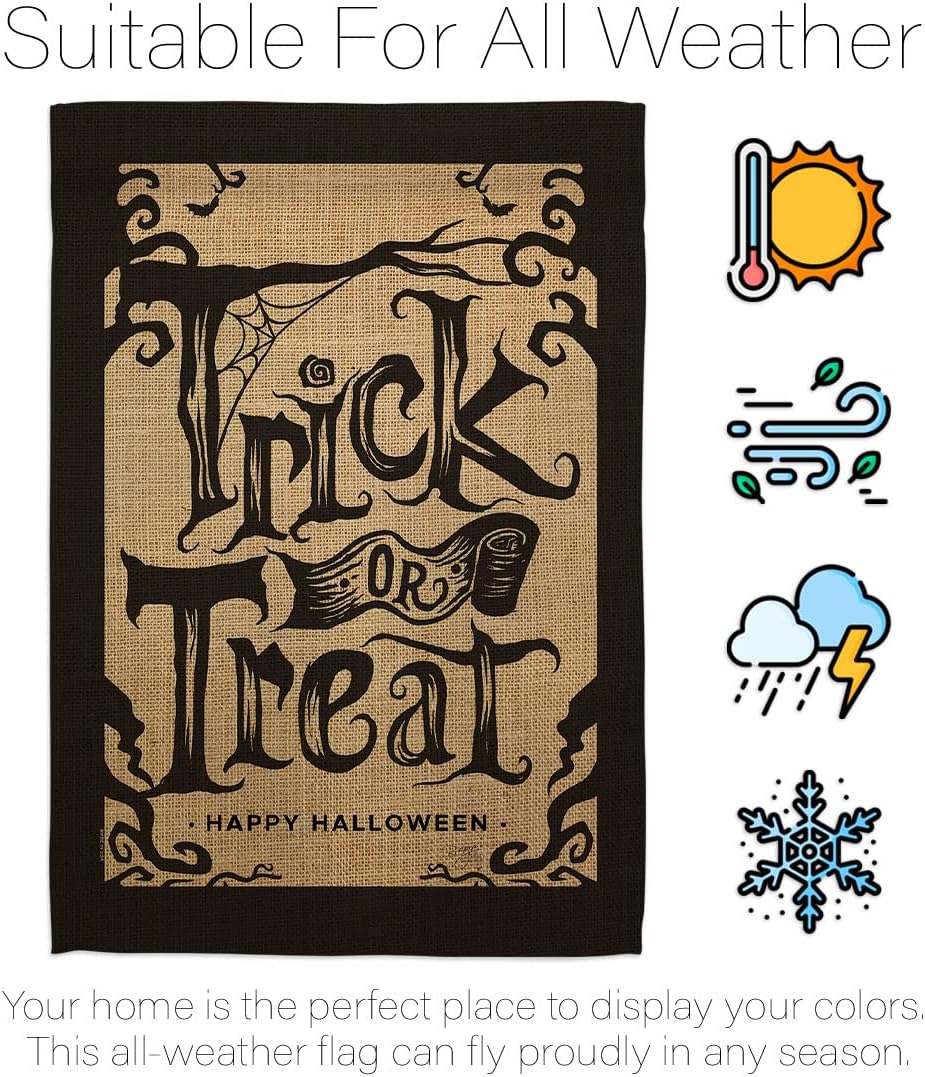 Halloween Trick Garden House Flag - Set Fall Witch or Treat Spooky Night Black Cat Season Autumntime Pumpkin - Decoration Banner Small Yard Gift Double-Sided Made in USA 28 X 40