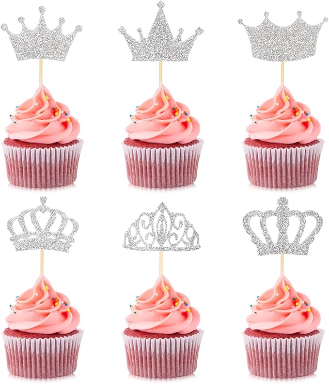 36 Pieces Glitter Crown Cupcake Topper Picks 6 Styles