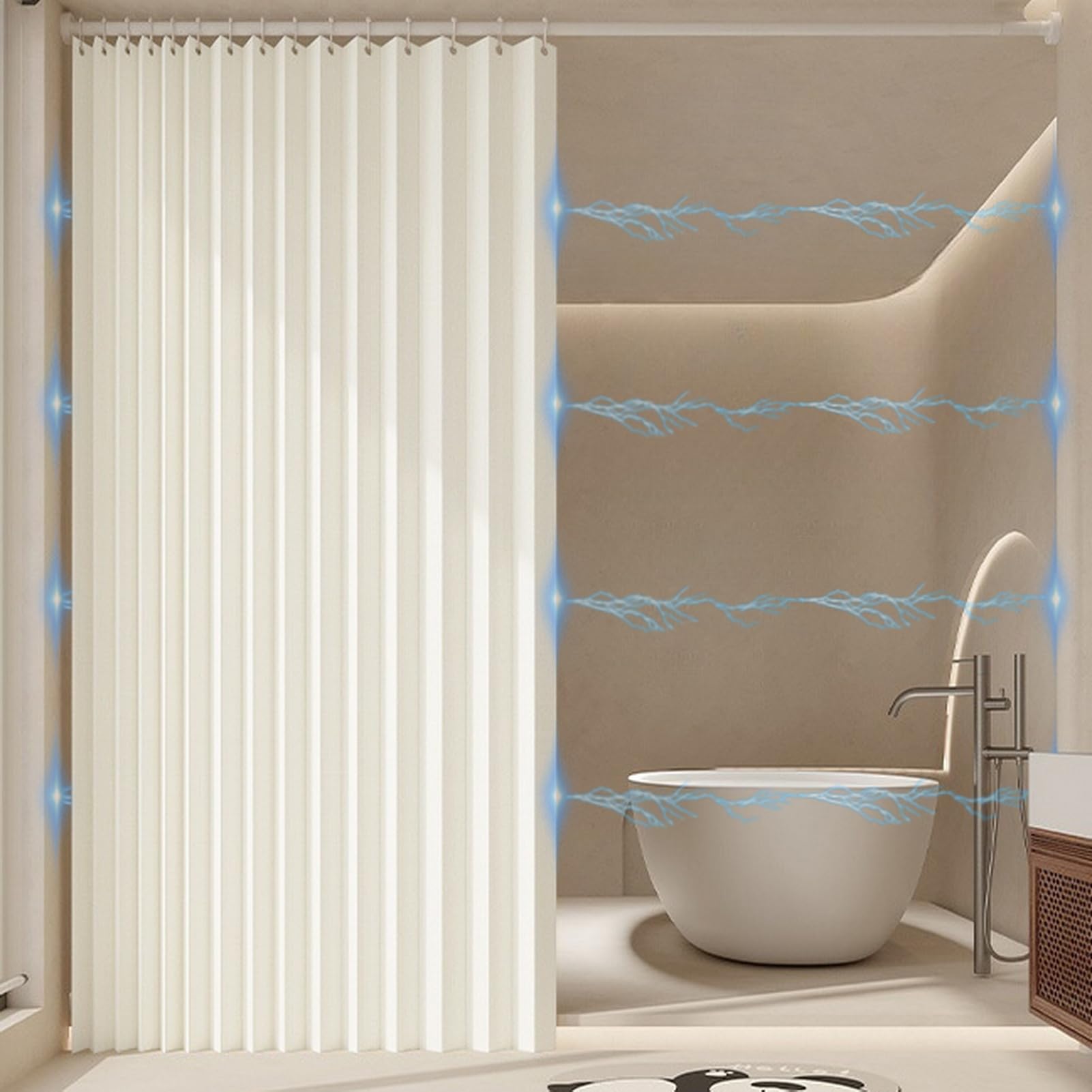 Rideau de Douche Pliable Imperméable, Beige, 80x180cm