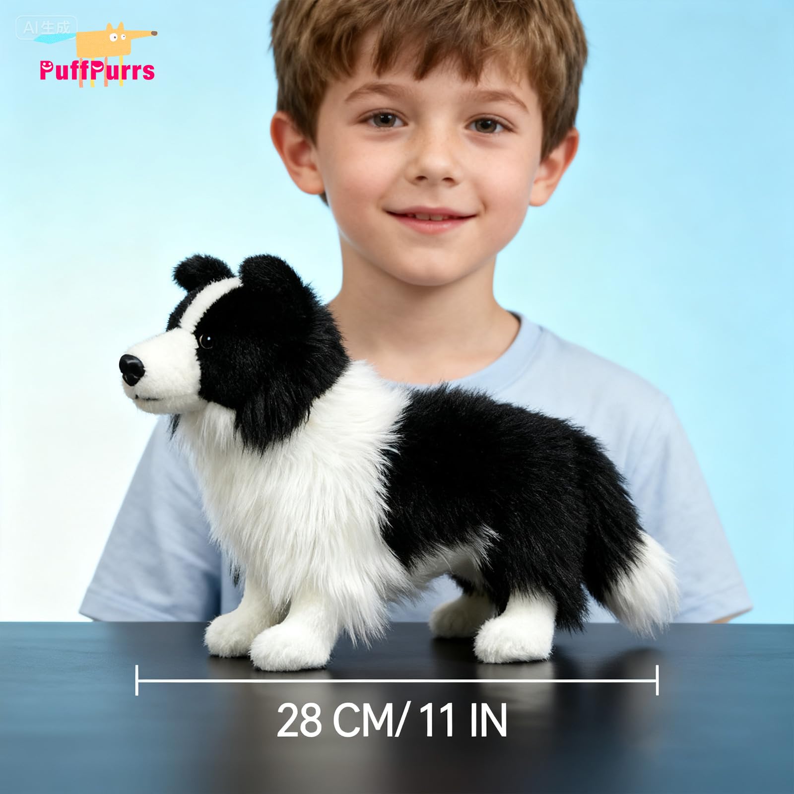 Realistyczny plusz Border Collie, realistyczny czarno-biały owczarek wypchane zwierzątko, uroczy prezent dla inteligencji, 28 cm/11 cali