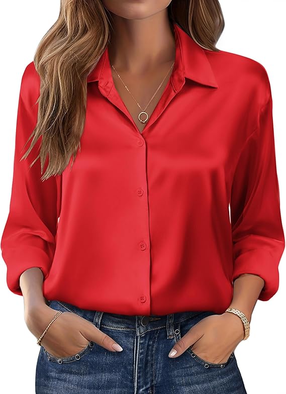 Long Sleeve Satin Silk Button Down Shirts