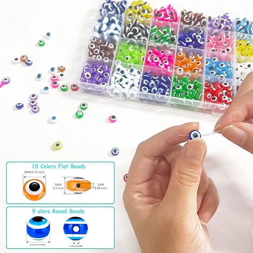 Miniatura 3 de 24 estilos 900 cuentas de mal de ojo, cuentas de mal de ojo, cuentas planas redondas contra el mal de ojo con agujero de 0.039 pulgadas para hacer