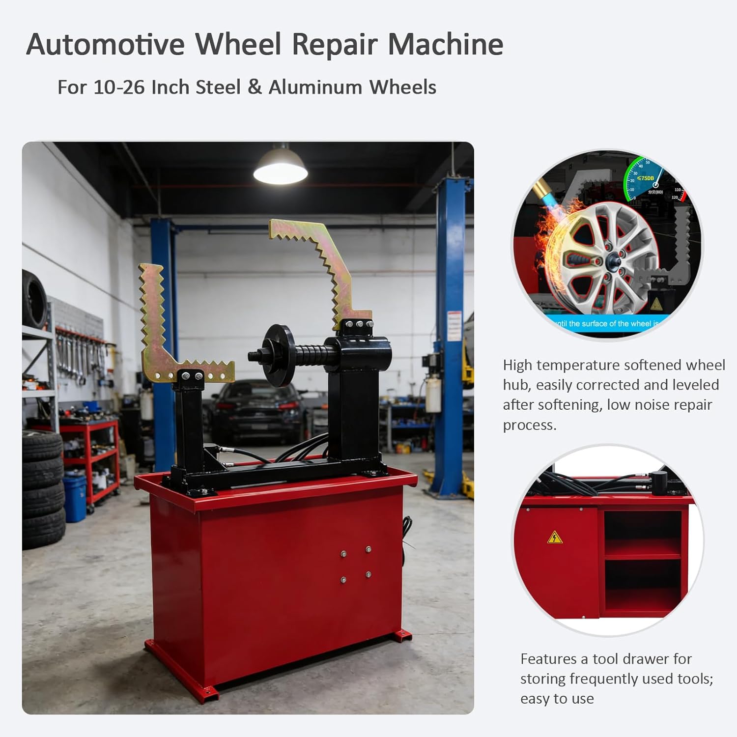 Rim Straightener 10T Hydraulic Wheel Repair Machine for 10-26inch Steel & Aluminum Wheels Automotive Rim Dent Removal & Shaping Tool 220V