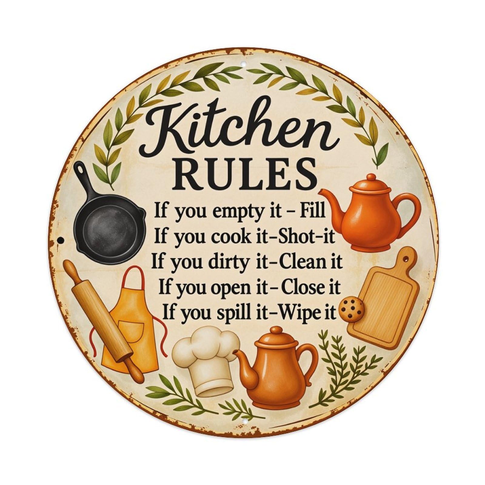 Kitchen Rules Decorative Pattern Metal Tin Sign Vintage Garden Bedroom Cafe Bar Man Cave Home Wall Decor Metal Poster 8x8 inches