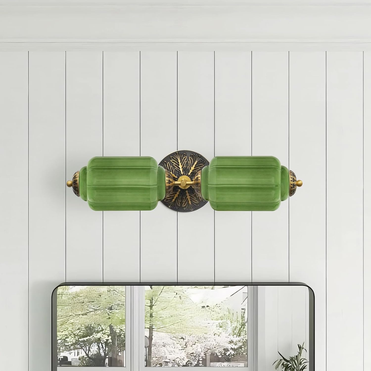 2-Lights Milk Glass Sconce, Bathroom Lighting Fixtures Over Mirror & Mid Century Modern Lamp for Bedroom, Dining Room, Entryway and Living Room(‎7.5" H X 23" D)