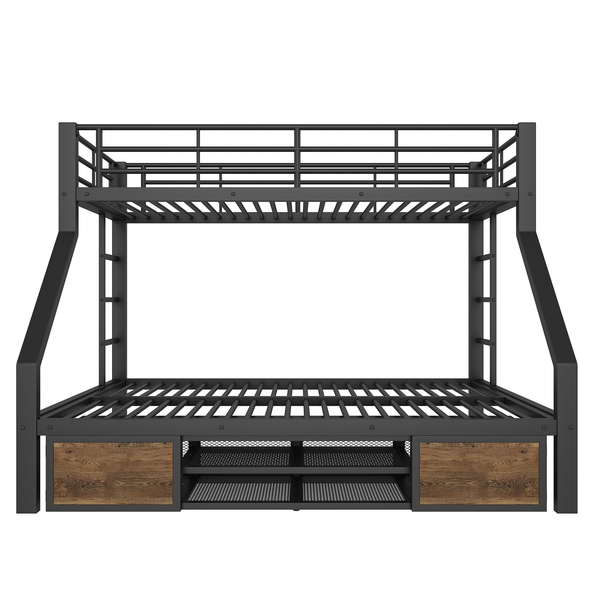 Cama apilable 90 x 200 cm+140 x 200 cm, cama infantil, con zapatero, compartimentos de almacenamiento, barandillas de seguridad, escalera, certificada EN747, sin colchón (Negro)