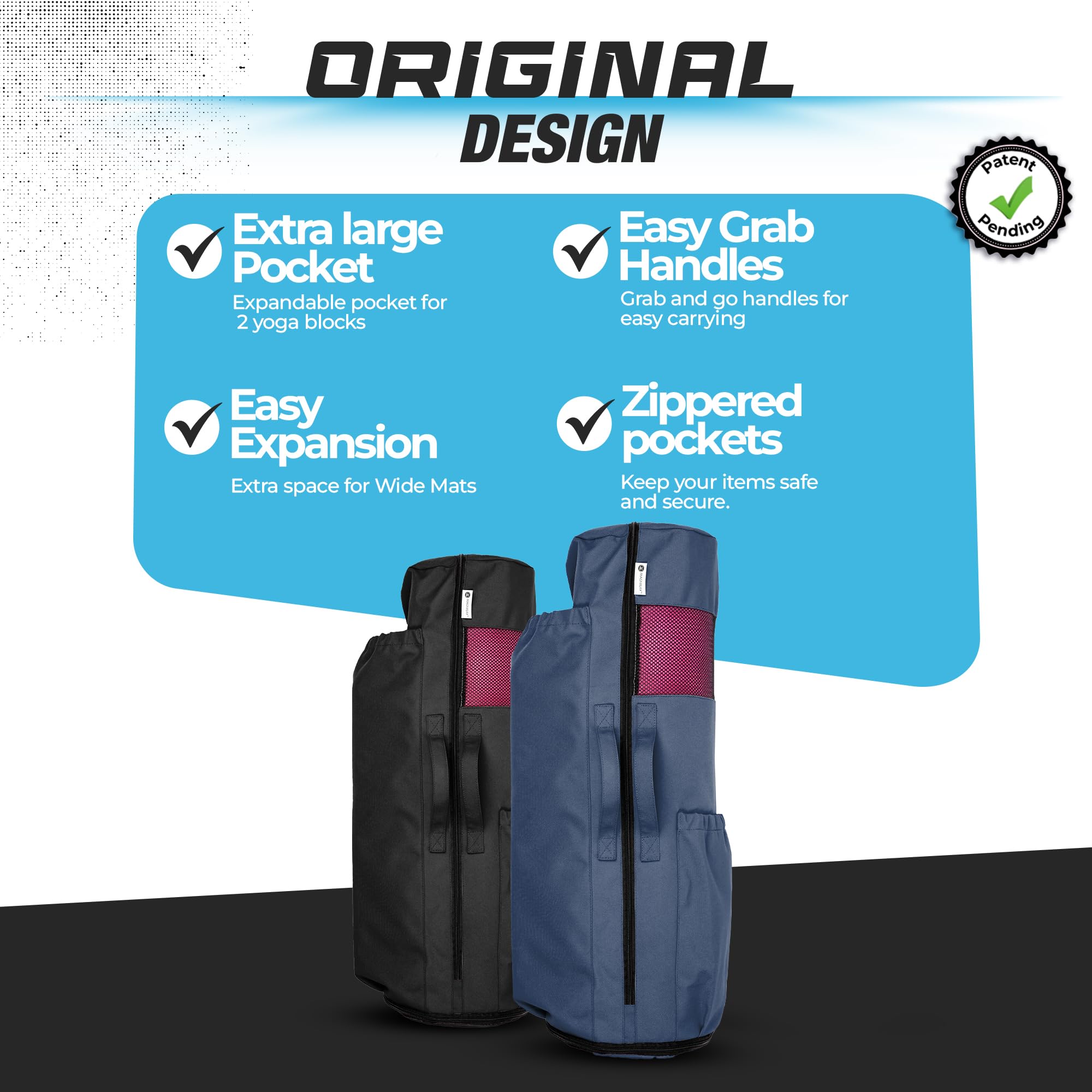 MAGNILAY Yoga Mat Bag - for Women and Men, Yoga Mat Carrier, Fits Mats Blocks and Accessories for Workouts, (32”L)