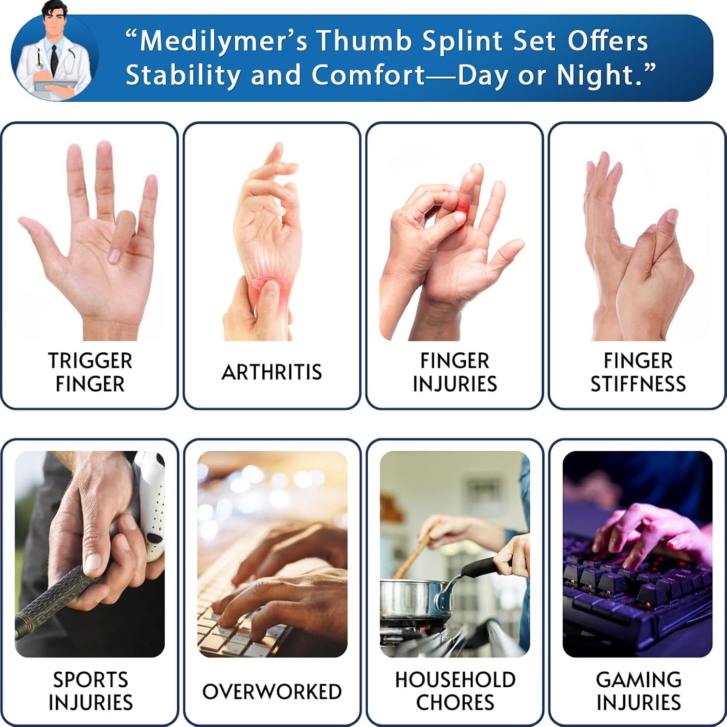 Thumb Splint (2 Pack) Trigger Thumb Splint, Thumb Brace for Pain Relief, Knuckle Immobilization, Thumb Spica for Arthritis, Mallet Finger, Also Fits Index, Ring, Pinky, Little, Small Fingers