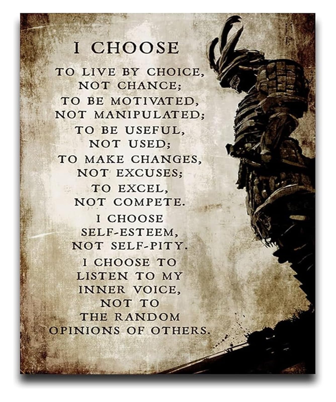 MDBJTCYZN Samurai Artwork Canvas Wall-Art Choose To Live By Choice Vintage Inspirational Quote Giclee Print(Unframed,12x18inch(30x45cm))
