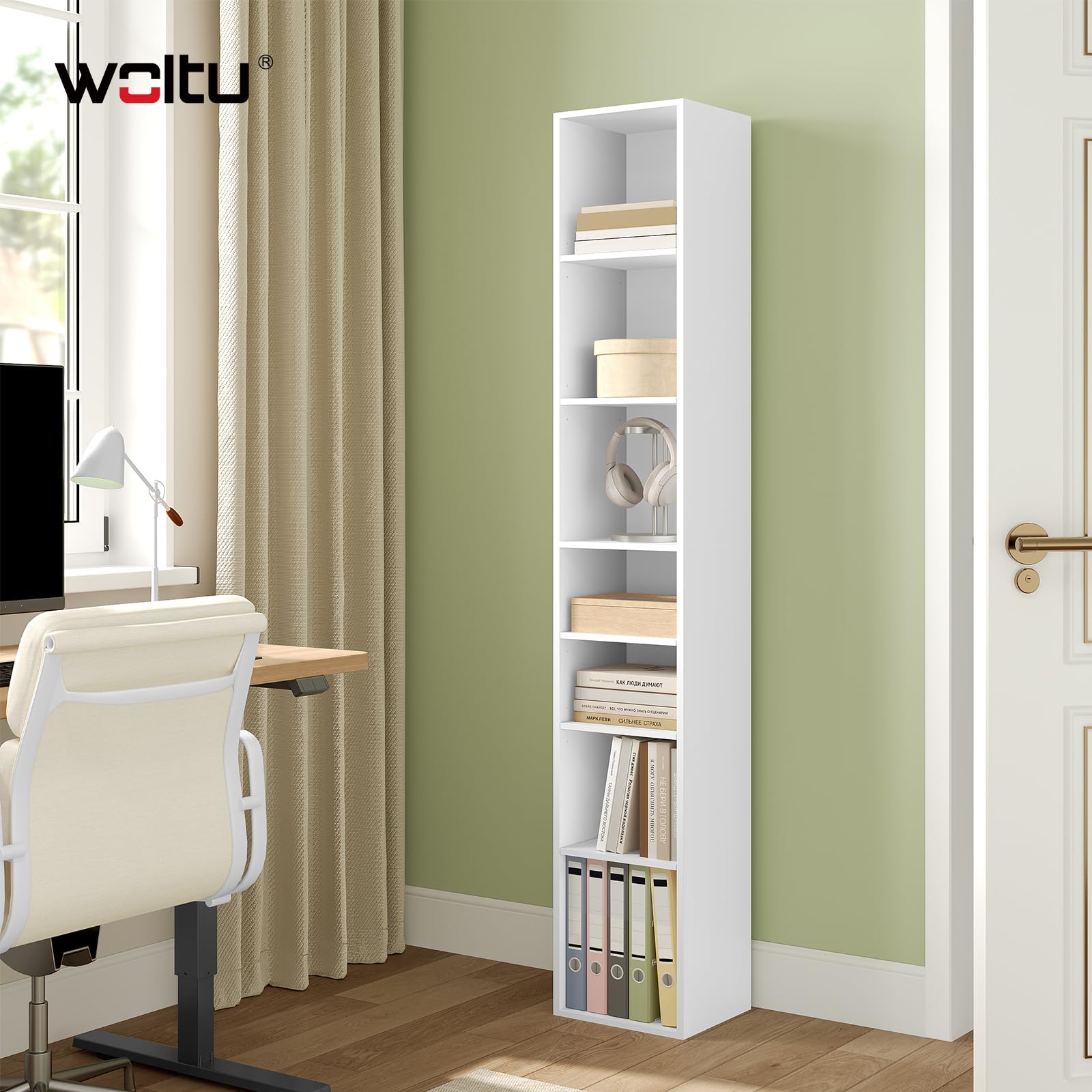 WOLTU Bibliothèque à Livres, Étagère de Rangement à 7 Niveaux, 30x26x178,5cm, Meuble Colonne avec Compartiments Ouverts, pour Bureau/Salon/Chambre, Blanche, SK066ws