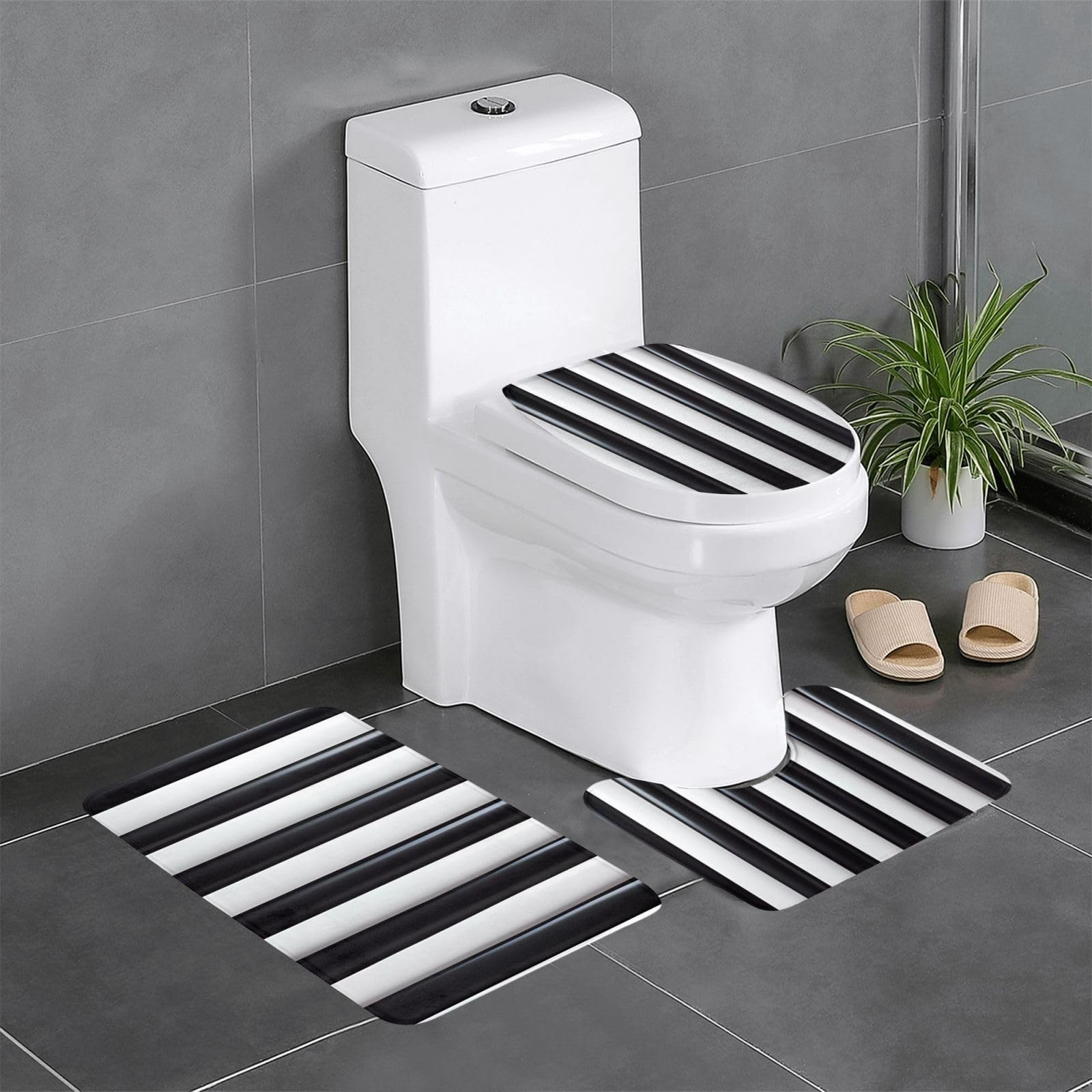 Tapis de salle de bain antidérapants lot de 3 noir et blanc pour meuble-lavabo