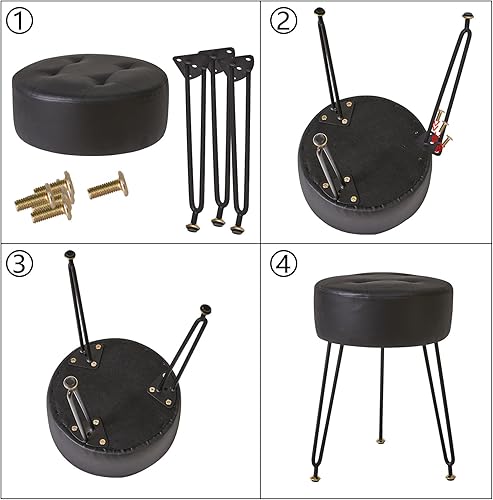 Miniatura 7 de IBUYKE Taburete redondo de cuero sintético, Taburete de tocador de maquillaje, Mesa auxiliar de tocador de maquillaje, Asiento de tocador de PUF,