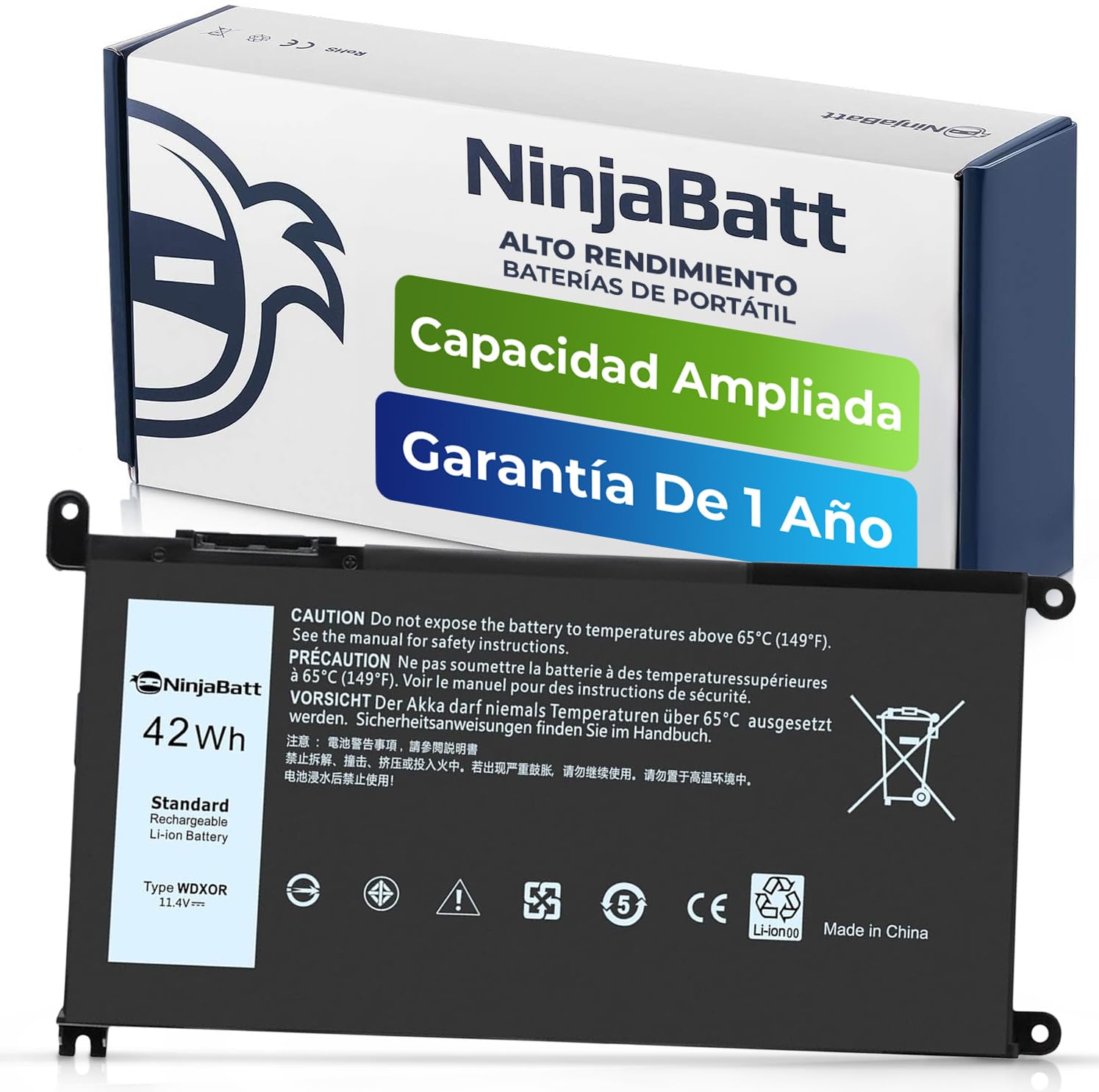 NinjaBatt Batería Compatible con DELL WDX0R P69G Inspiron 13 15 5000 7000 5567 7579 5578 5570 5568 7569 5579 5565 7573 13 7378 5378 7368 5379 5368 7375 17 5767 Y3F7Y - [42Wh/11.4v]