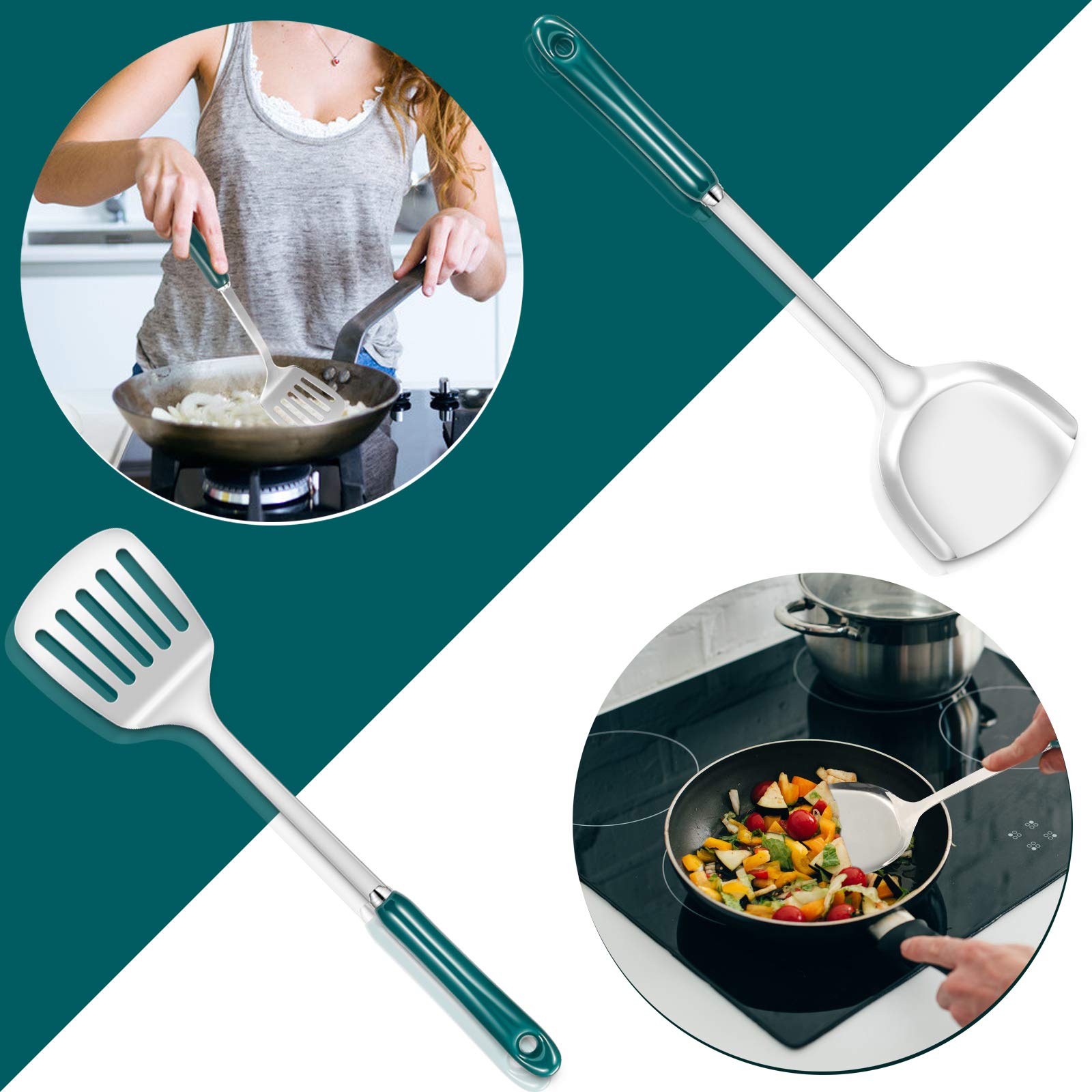 Küchenhelfer-Set aus Edelstahl, 7-teilig, mit Halterung, hitzebeständige Keramikgriffe, Küchenhelfer-Set, Geschenk