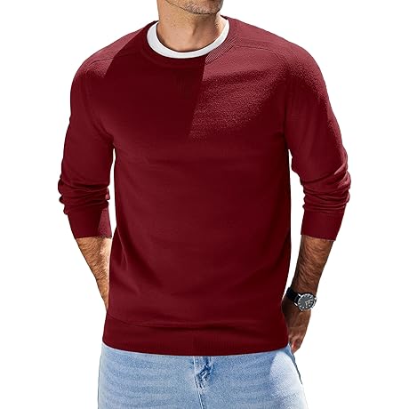 COOFANDY Men's Sweater Crewneck Pullover Long Sleeve Lightweight Red Christmas Sweater