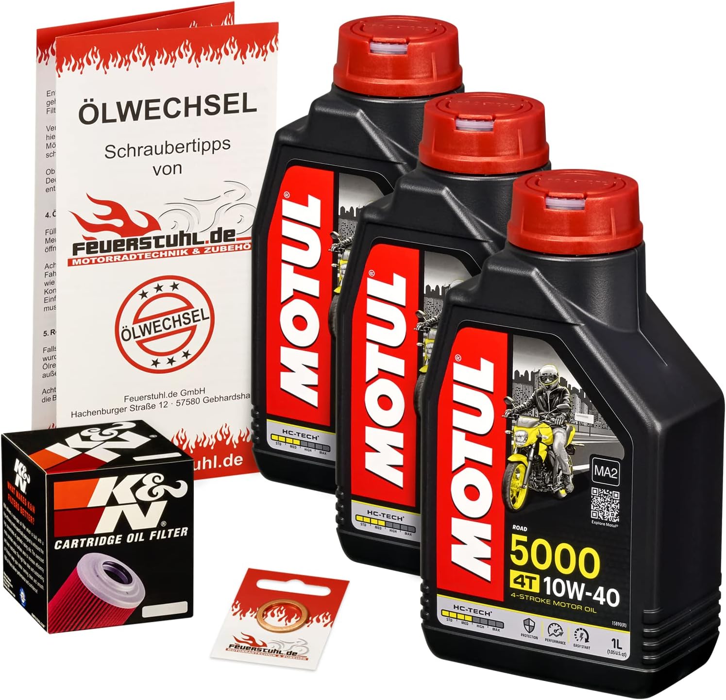 Motul 10W-40  l + K&N  lfilter f r Suzuki GS 500 /E/F 79-08 GM51A GM51B BK -  lwechselset inkl. Motor l Filter Dichtring