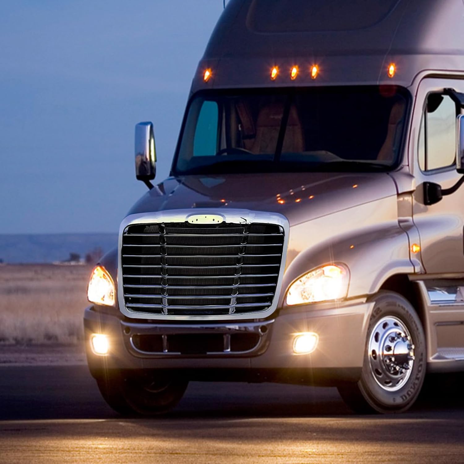 Front Grill Grille with Bug Screen Compatible with 2008-2017 Freightliner Cascadia, Front Bumper Radiator Grille Screen Painted Chrome