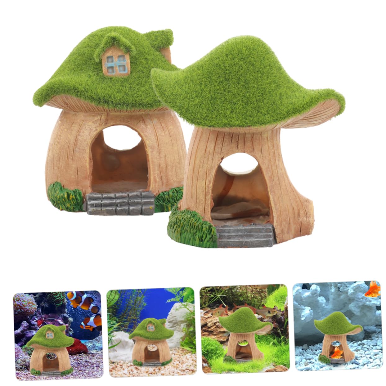 VANZACK 8piezas Casa De Hongos Acuáticos para Peces Refugio Decorativo De Acuario Ventanas Escondite Natural para Peceras Accesorios para Acuarios Peces y Crustáceos