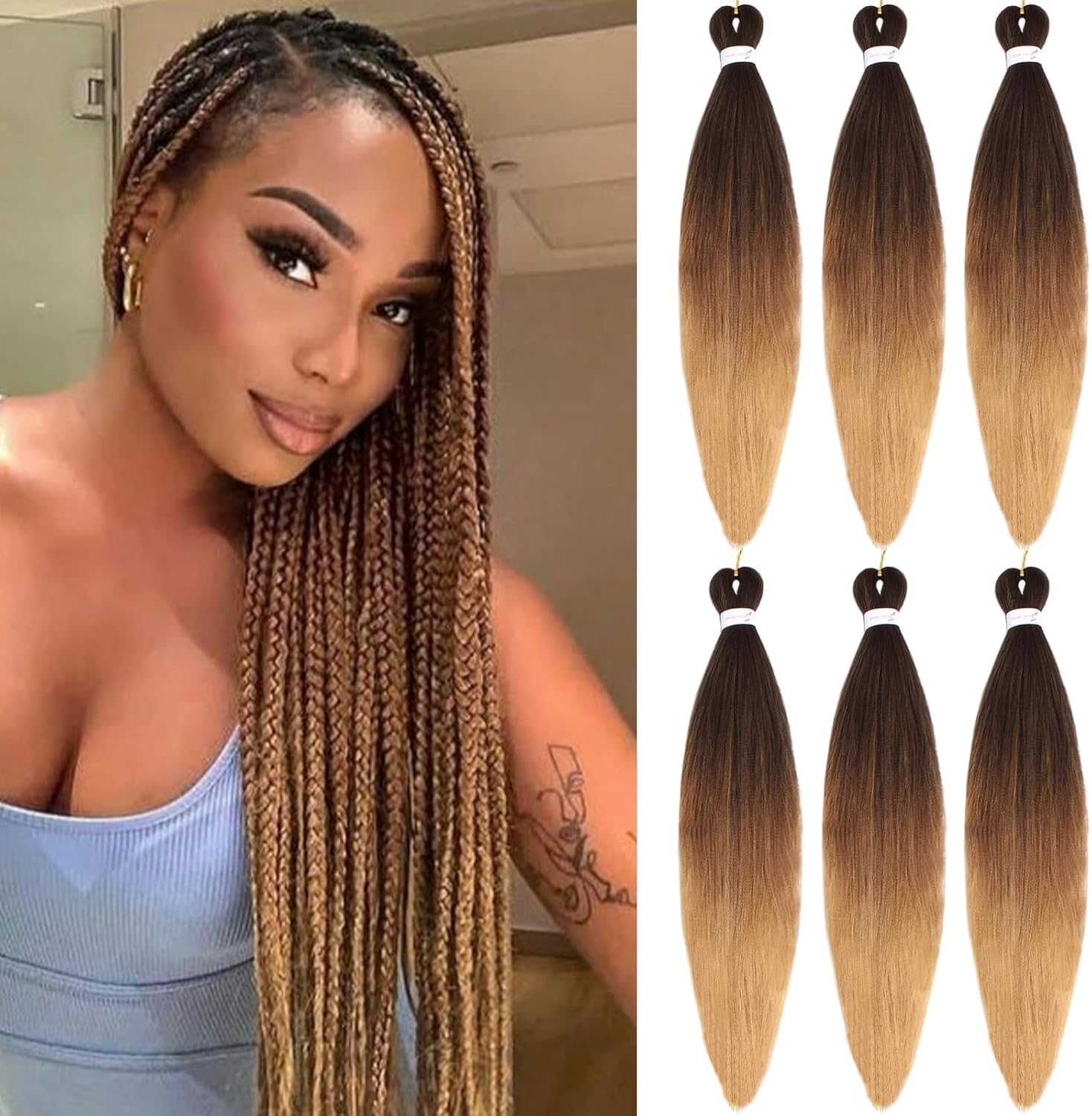 Samtress Braiding Hair 24 Inch 6 Packs Pre Stretched EZ Braiding Hair