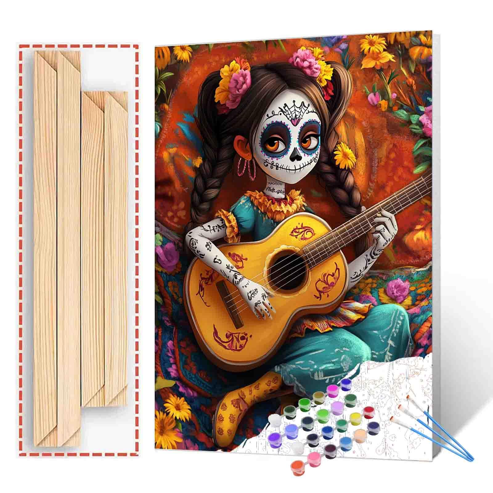 Day of The Dead Girl Paint by Numbers Kit for Adults Beginner &amp; Kids Ages 8-12 Girl Playing Guitar Paint by Number Kit on Canvas Acrylic Paintwork Home Decorations and Gifts 16"x20" (DIY Frame)