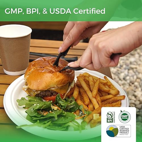 Miniatura 6 de Platos de papel, 100 % compostables, 10 pulgadas por 0.5 pulgadas de profundidad, plato desechable resistente, certificado (BPI), sin (PFAS),