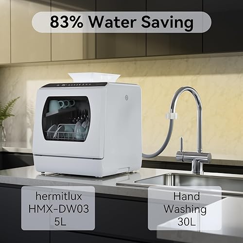 Miniatura 5 de Hermitlux Lavavajillas portátiles para encimera, 5 programas de lavado, mini lavavajillas con tanque de agua integrado de 5 litros para apartamentos