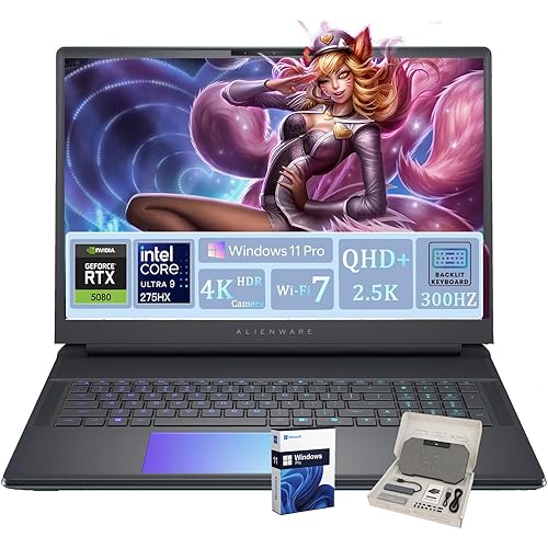 Alienware 18 Area-51 Gaming Laptop - w/Accessories, GeForce RTX 5080 GDDR7, Intel 24-Core U9 275HX, 18" QHD+ 300Hz Display, 4K Camera, Backlit KB, Win 11 Pro, Wi-Fi 7(64GB RAM+8 TB SSD)