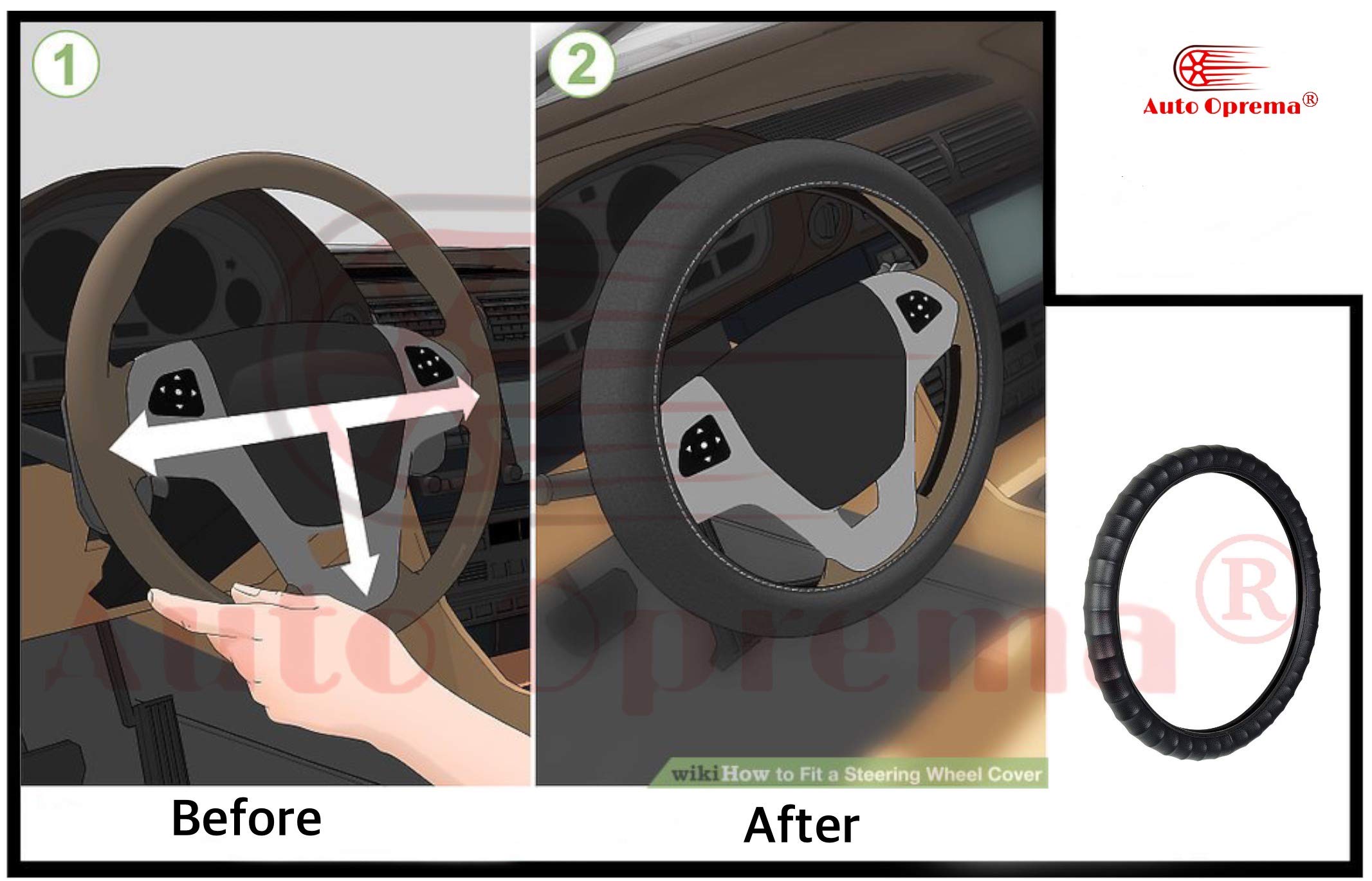 Auto Oprema® Car Grip Steering Wheel Cover - Leather, Breathable, Anti Slip (Black-Tan) Compatible With Grand Punto - Image 8 thumbnail