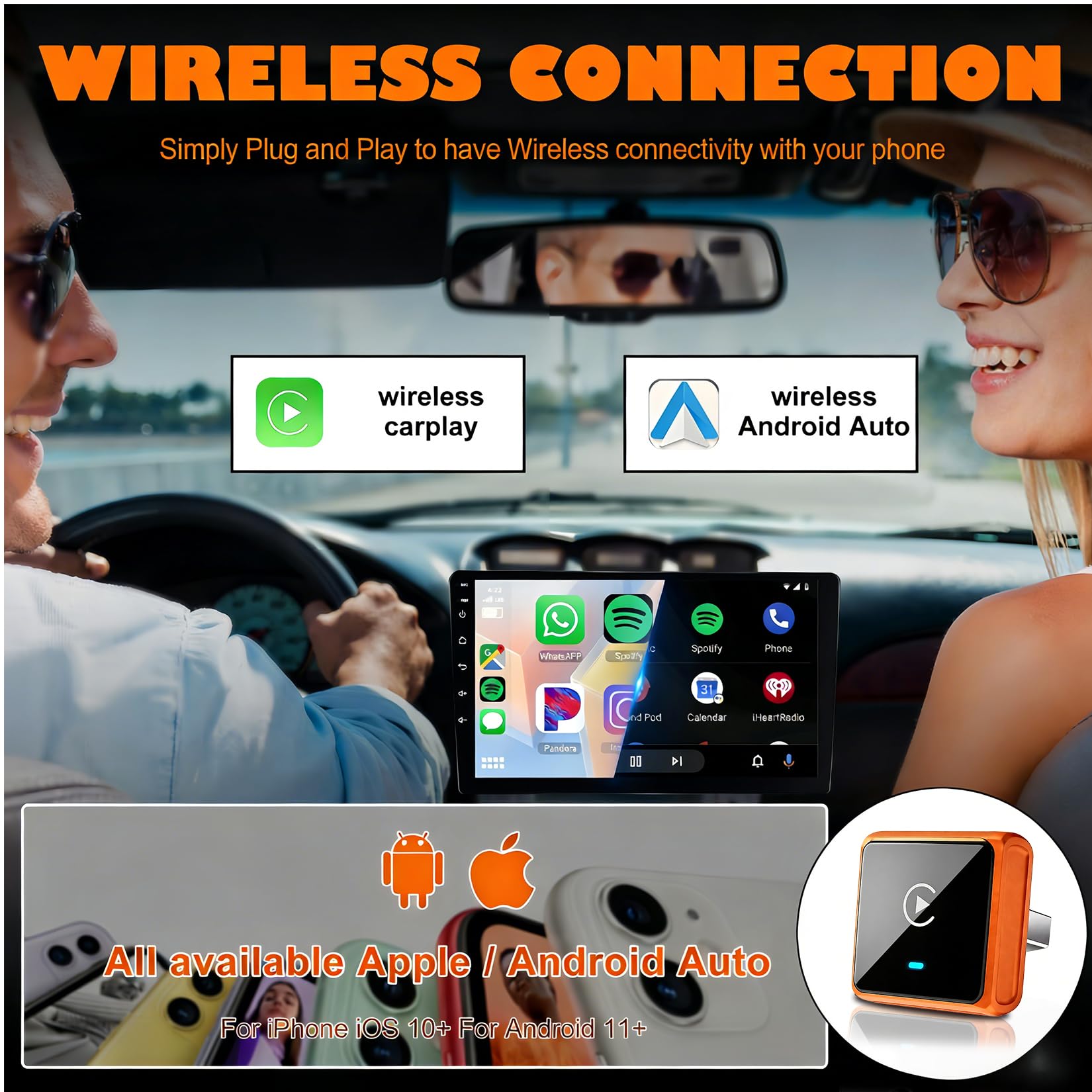 Mini Adaptateur sans Fil CarPlay pour iPhone et Android, Adaptateur de Lecture de Voiture 2-en-1 amélioré, avec Connexion Automatique Rapide et Stable, Adaptateur sans Fil CarPlay 2026