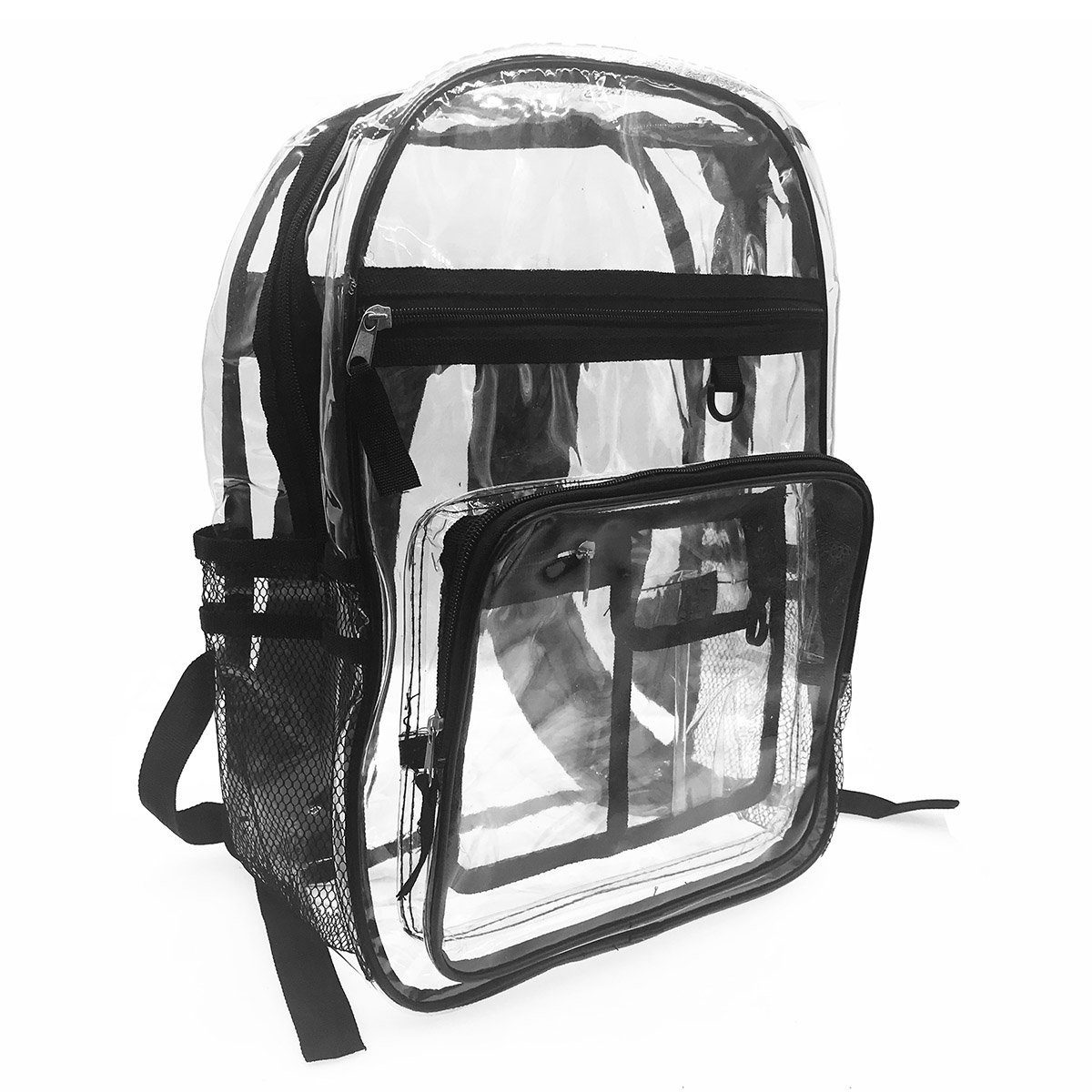 Borse trasparenti Zaino trasparente Heavy Duty Vedere Attraverso Zaino Stadio Approvato Daypacks per Lavoro Viaggio, Finiture trasparenti e nere, 11”L x 5.9”W x 16.5”H