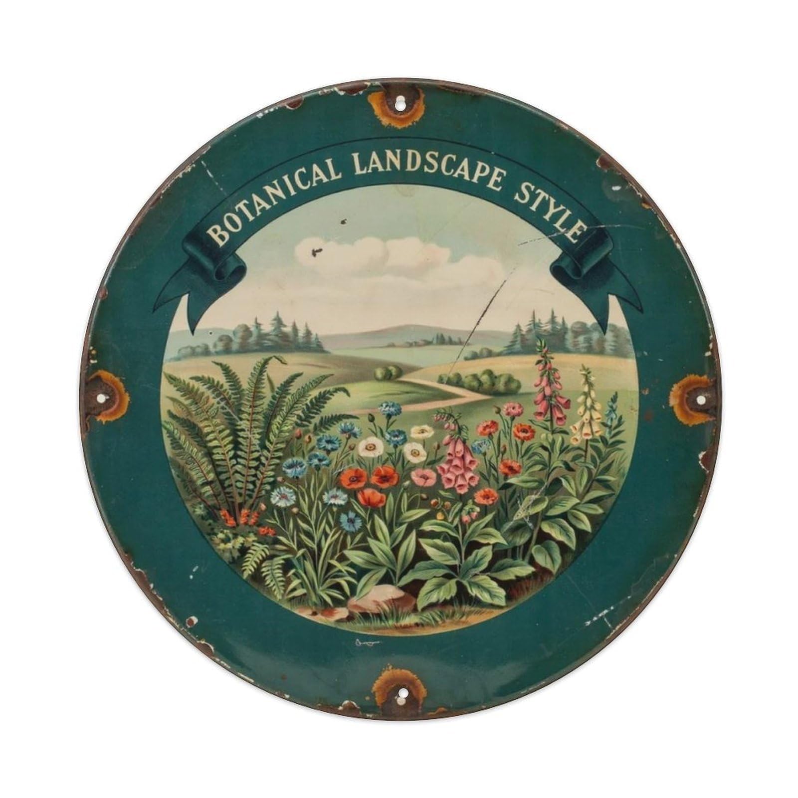 Botanical Landscape Style Metal Tin Sign Plaque