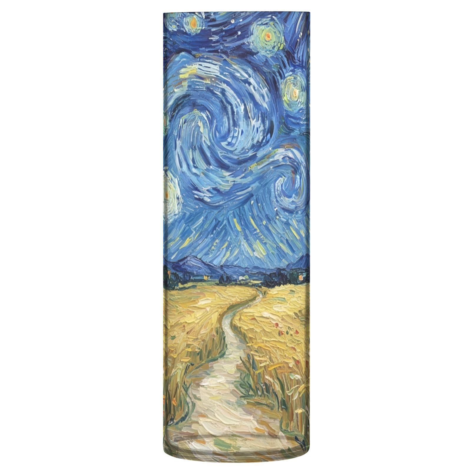 JUMBEAR Starry Sky and Rice Field Oil Painting Vase for Flowerse -Clear Vase Rustic Home Décor for Modern Farmhouse, Ideal Shelf,Table & Entryway Decor