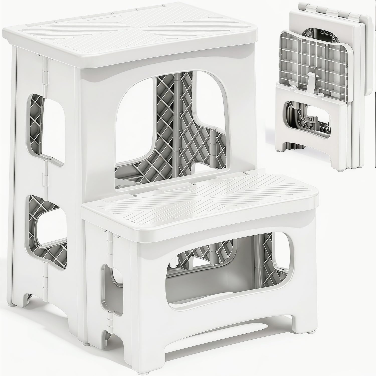 Photo 1 of 2 Step Stool Foldable, Non-Slip Steps, Folding Step Stool for Adults & Kids, Plastic Stool Pool Ladder, Collapsible Stools 2 Step Ladder for Kitchen Toilet Bedroom Office RV, Holds 330 lbs