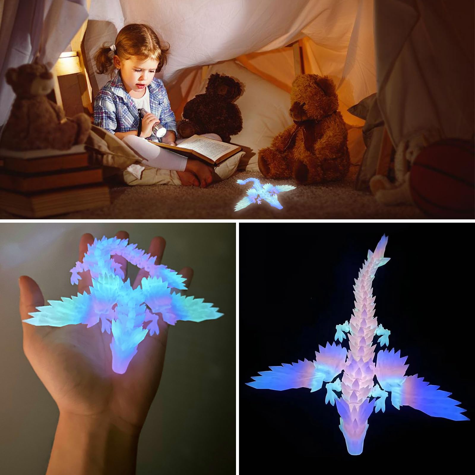 Draghi Di Cristallo 3D Con Effetto Glow In The Dark – Set Da 2 (Rosso E Blu) – 15 Cm – Regalo Natale, Pasqua Per Collezionisti - 3