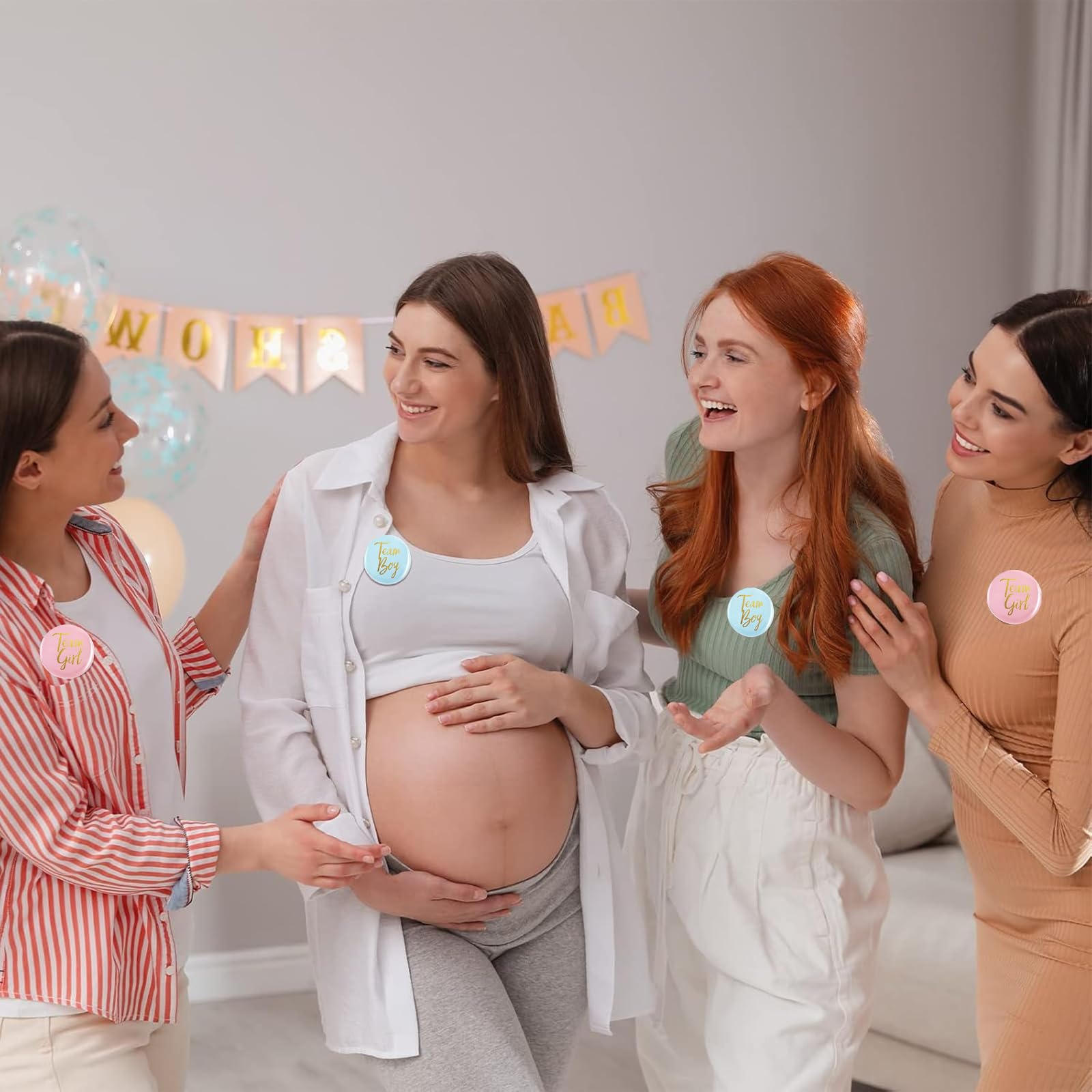 Geschlecht Offenbar Button,24 StückTeam Boy und Team Girl Pin Abzeichen, Rund Pinback Knopf Pins für Gender Reveal Party,Mit Sternen und Glitzer