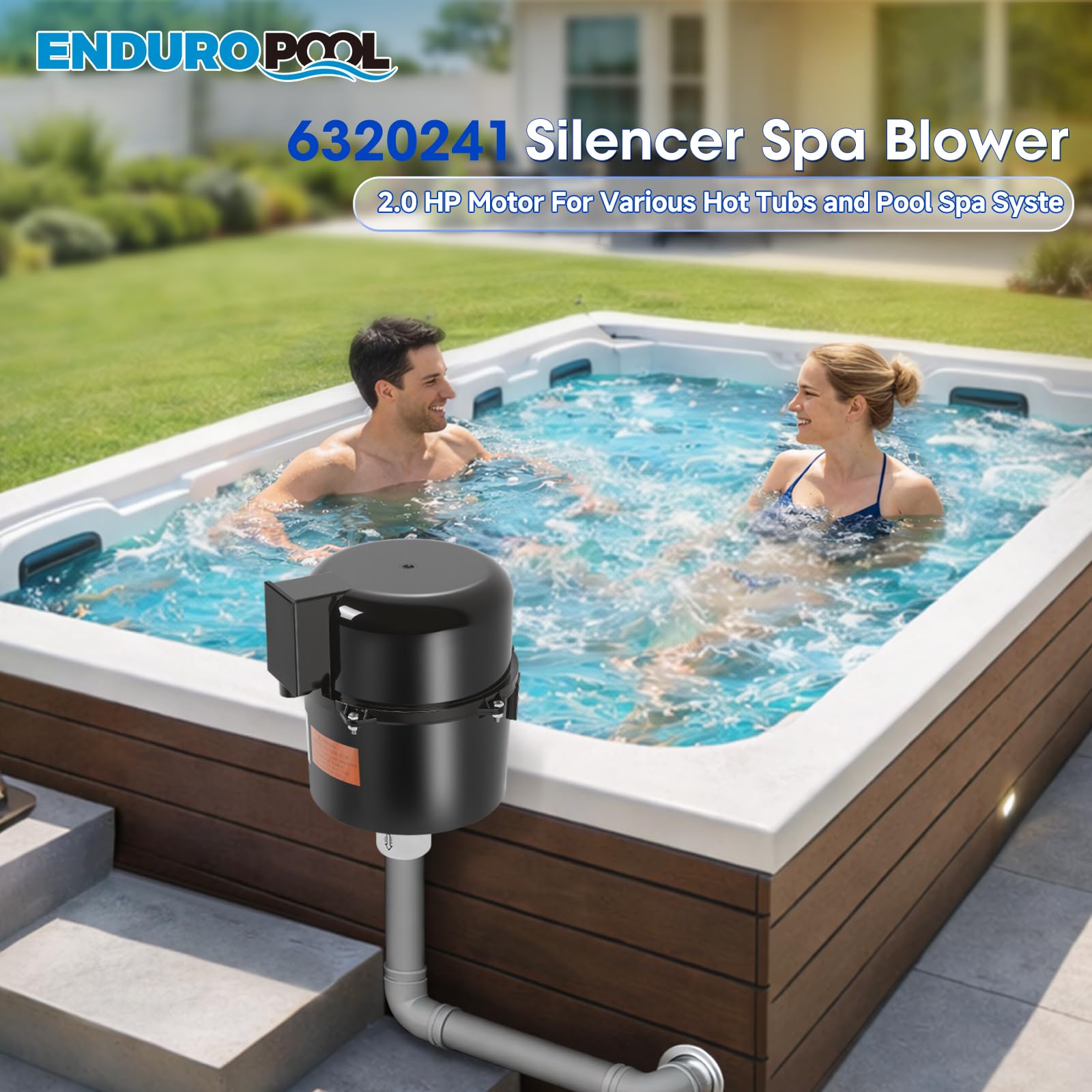 6320241 Soplador de spa silencioso, 2 HP, 240 voltios, 4.6 amperios, silencioso, repuesto para suministro de aire, sistema de fontanería directo de 2 pulgadas, diseño de absorción de golpes
