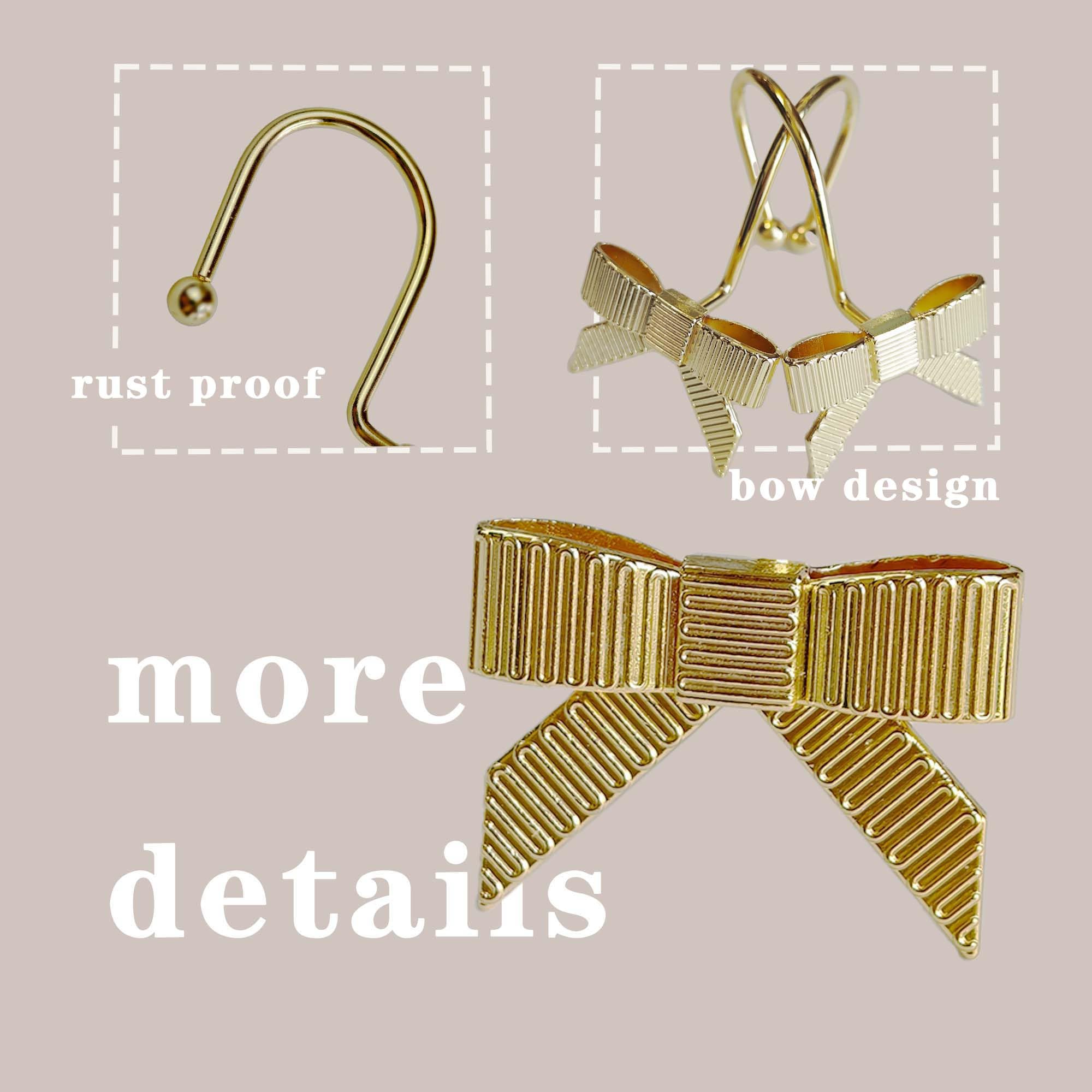 Gold Bow Shower Hooks - Rustproof Bathroom Decor -2 Gold Bow Shower Hooks - Rustproof Bathroom Decor -2