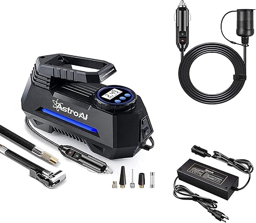 AstroAI Compresor de aire inflador de neumáticos azul 10A AC a DC convertidor y cable de extensión de encendedor de cigarrillos 12FT Bundle